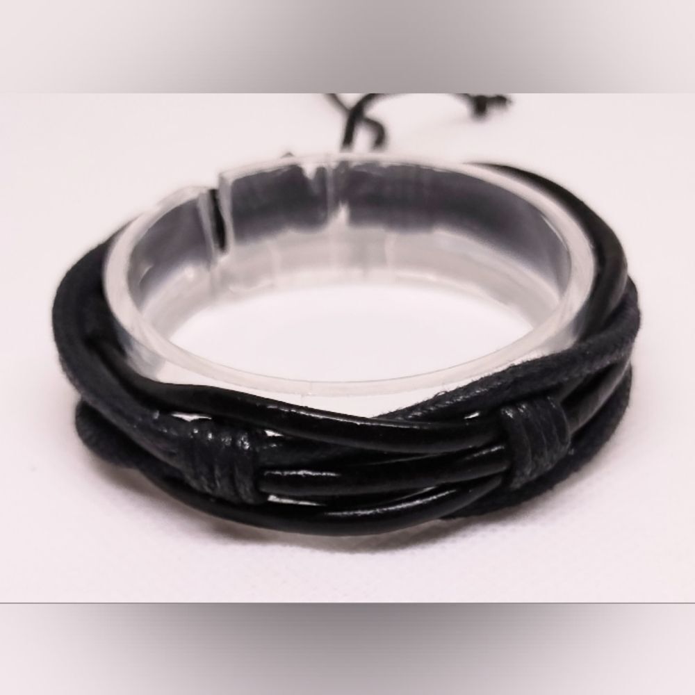 Men's bracelet leather layered black new e89